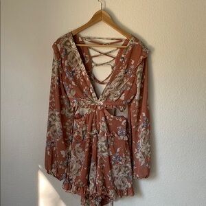 Floral Rust Lace-Up Romper